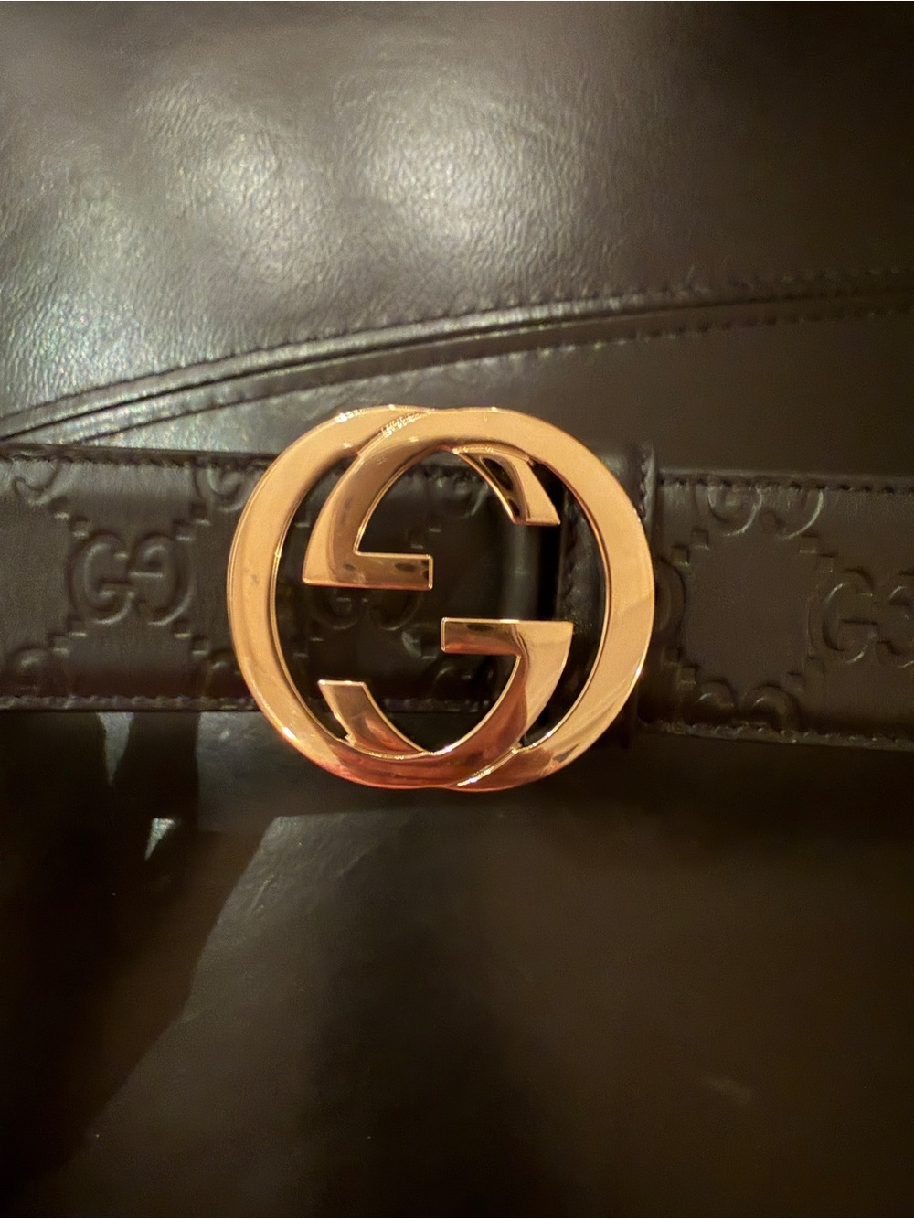Gucci Black Leather Belt with Gold Double G Buckle